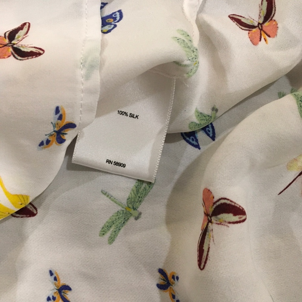 Silk butterfly pattern button down. - Picture 4 of 4